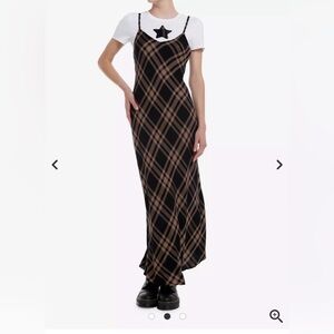 Hot Topic Brown & Black Plaid Star Twofer long Maxi Dress